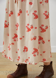 Classy Apricot Cinched Print Cotton Dresses Summer