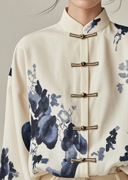 Classy Apricot Print Cotton Blouses Button Fall