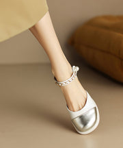 Classy Beige Buckle Strap Chunky Heel Sandals