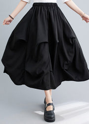 Classy Black Asymmetrical Patchwork Elastic Waist Long Skirt Summer