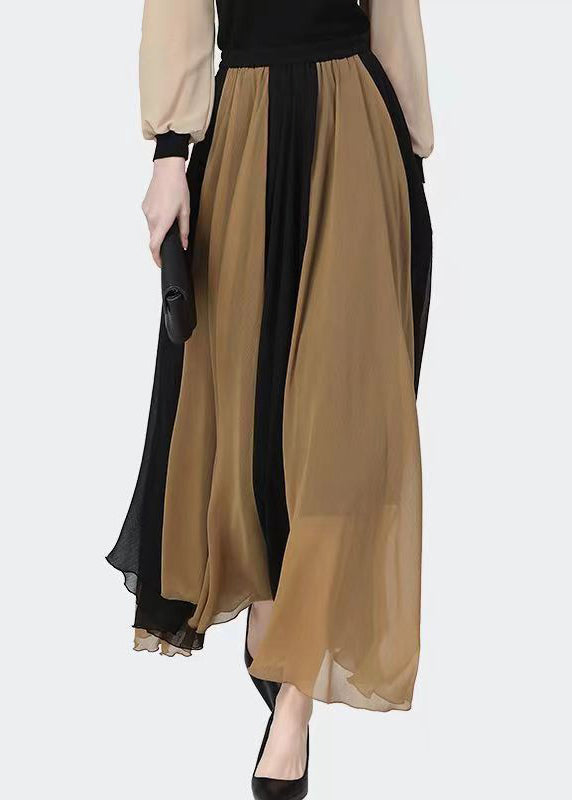 Classy Black Coffee Patchwork High Waist Chiffon Skirts Summer