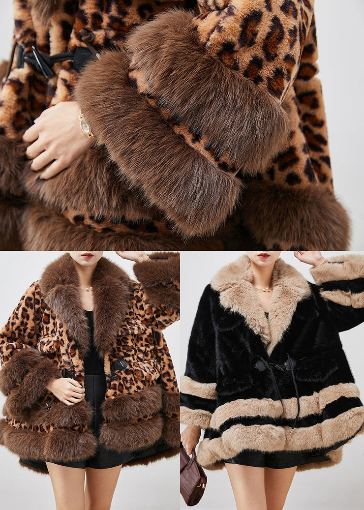 Classy Black Oversized Patchwork Faux Fur Trench Winter