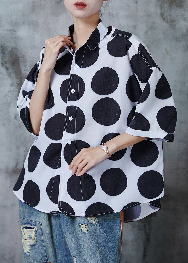 Classy Black Oversized Print Cotton Blouse Tops Summer