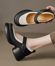 Classy Black Platform Genuine Leather Buckle Strap High Heels