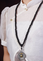 Classy Black Sandalwood Pendant Gratuated Bead Necklace