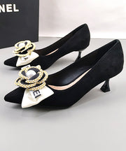 Classy Black Suede Splicing High Heels Pointed Toe