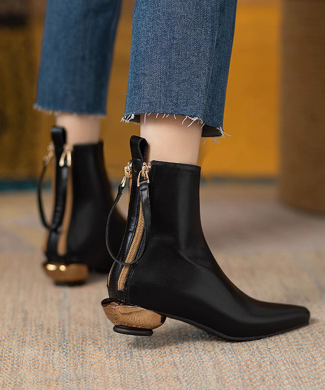 Classy Black Zippered Splicing Boots Pointed Toe