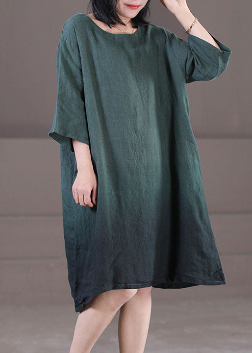 Classy Blackish Green O-Neck Tie Dye Cotton Maxi Dresses Half Sleeve