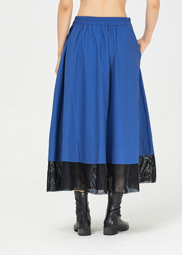 Classy Blue Elastic Waist Tulle Patchwork Bow Cotton Skirt Summer