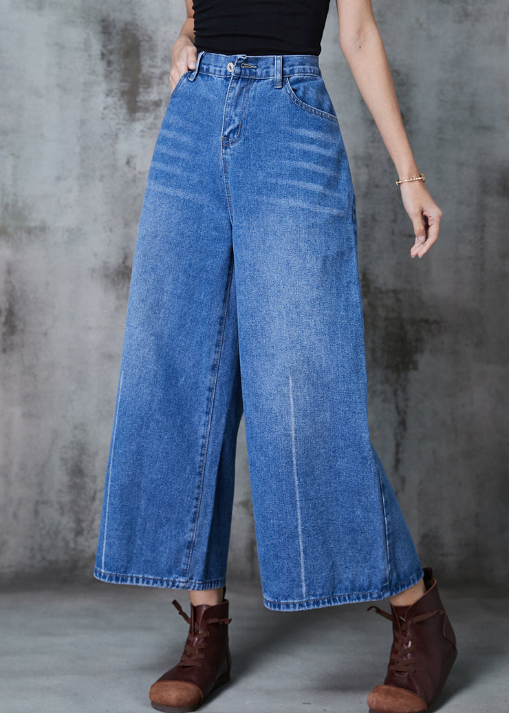 Classy Blue High Waist Denim Wide Leg Pants Spring