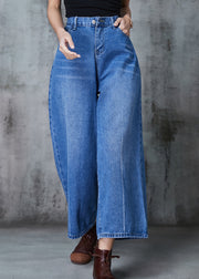 Classy Blue High Waist Denim Wide Leg Pants Spring