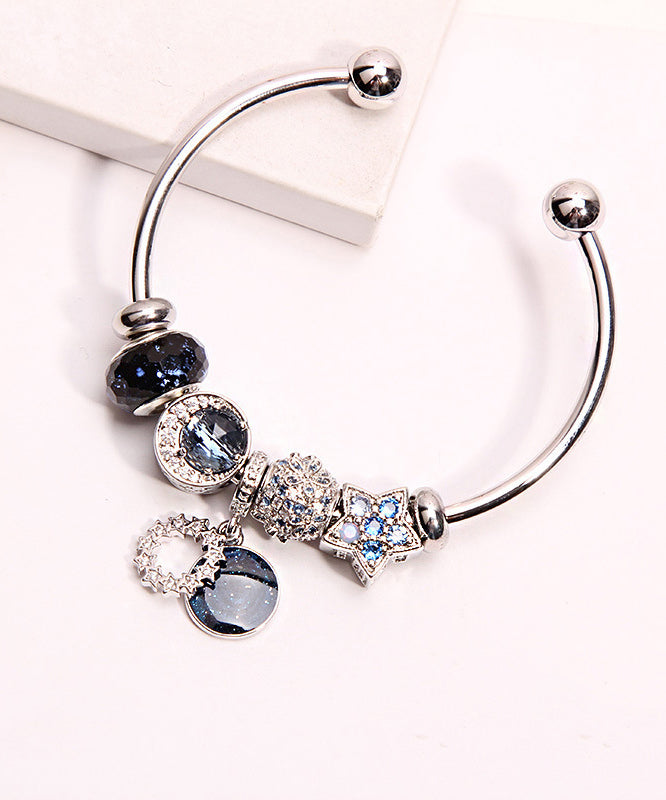 Classy Blue Metal Zircon Gem Stone Tassel Charm Bracelet