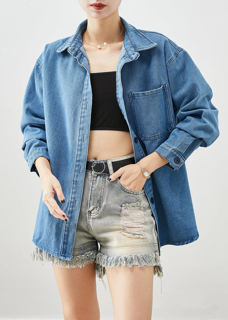 Classy Blue Oversized Pocket Denim Shirt Fall