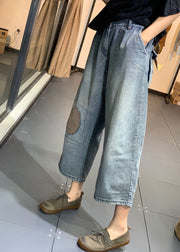 Classy Blue Patchwork High Waist Denim Crop Pants Summer