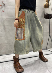 Classy Blue Print Patchwork Wide Leg Denim Pants Summer