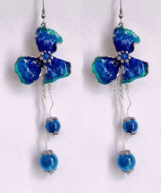 Classy Blue Sterling Silver Floral Agate Drop Earrings