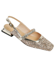 Classy Champagne Cross Strap Zircon Genuine Leather Flat Sandals