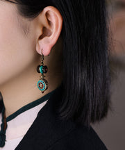 Classy Colorblock Sterling Silver Alloy Inlaid Copper Beads Turquoise Tassel Drop Earrings