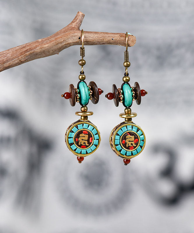 Classy Colorblock Sterling Silver Alloy Inlaid Copper Beads Turquoise Tassel Drop Earrings