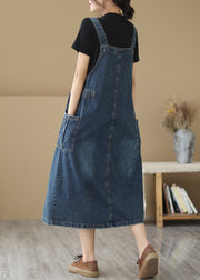 Classy Denim Blue Oversized Wrinkled Wrinkled Strap Dresses Summer