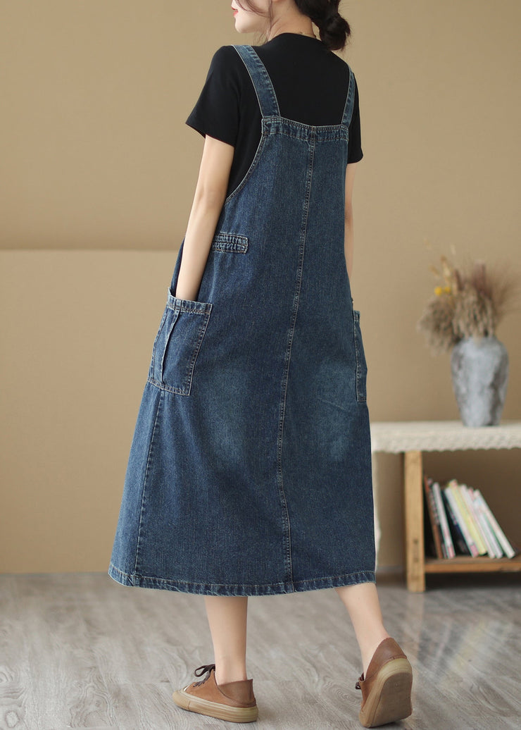 Classy Denim Blue Oversized Wrinkled Wrinkled Strap Dresses Summer