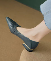 Classy Flat Shoes For Women Black Cowhide Leather Pointed Toe