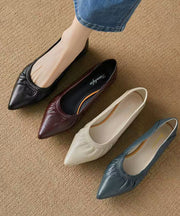 Classy Flat Shoes For Women Black Cowhide Leather Pointed Toe