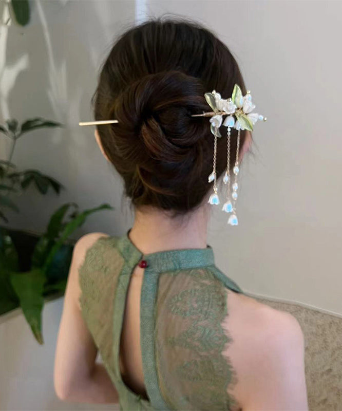 Classy Gold Alloy Pearl Chain Lily Of The Valley Tassel Hairpin