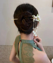 Classy Gold Alloy Pearl Chain Lily Of The Valley Tassel Hairpin