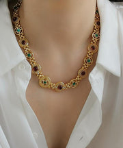 Classy Gold Copper Overgild Hollow Out Coloured Glaze Collar Necklace