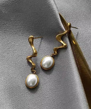 Classy Gold Copper Overgild Pearl Oval Drop Earrings