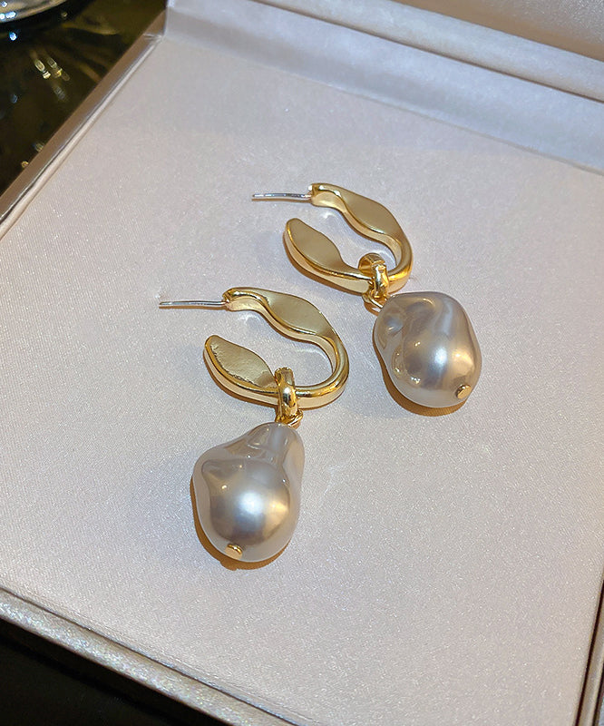 Classy Gold Copper Pearl Asymmetric Drop Earrings