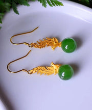 Classy Gold Phoenix Sterling Silver Overgild Jade Drop Earrings