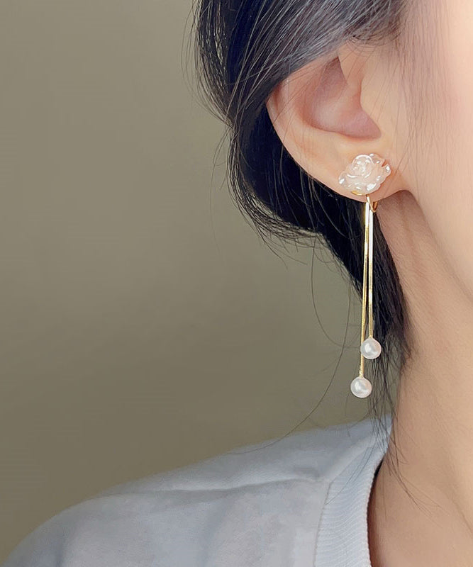 Classy Gold Sterling Silver Alloy Pearl Tassel Drop Earrings