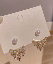 Classy Gold Sterling Silver Zircon Pearl TasselDrop Earrings