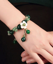 Classy Green Jade Green Agate Coloured Glaze Shell Flower Charm Bracelet