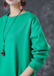 Classy Green Oversized Low High Design Cotton Sweatshirt Fall