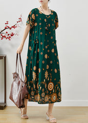 Classy Green Oversized Print Cotton Maxi Dress Summer