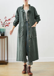 Classy Green Ruffled Cinched Corduroy Coats Fall