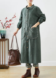 Classy Green Ruffled Cinched Corduroy Coats Fall