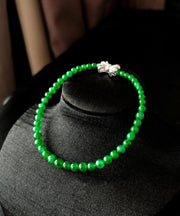 Classy Green Sterling Silver Zircon Jade Bow Chain Bracelet