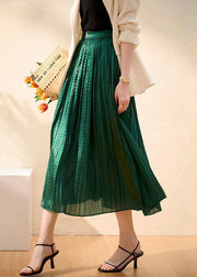 Classy Green Wrinkled Patchwork Silk Skirt Summer