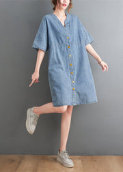 Classy Light Blue V Neck Oversized Denim Dress Summer