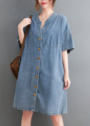 Classy Light Blue V Neck Oversized Denim Dress Summer