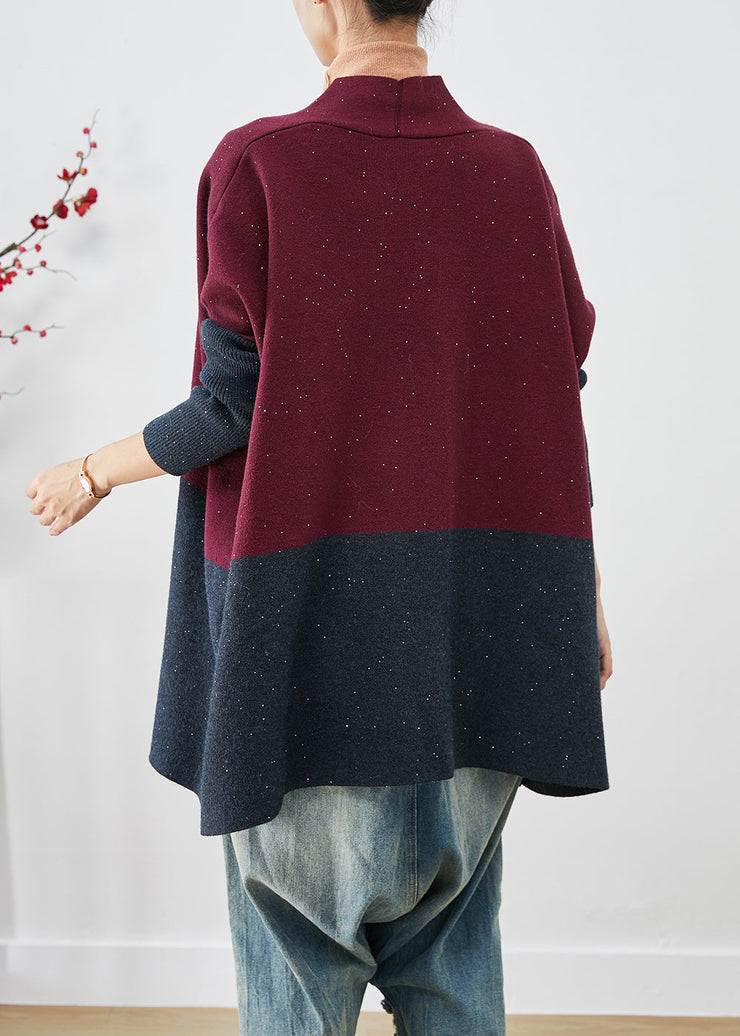 Classy Mulberry Oversized Patchwork Knit Cardigans Batwing Sleeve