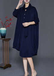 Classy Navy Oversized Complimentary Scarf Knit Mid Dress Fall