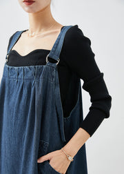 Classy Navy Oversized Exra Large Hem Denim Strap Dresses Fall