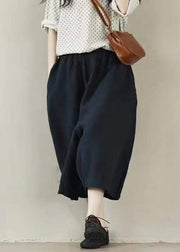 Classy Navy Pockets Linen Wide Leg Pants Summer