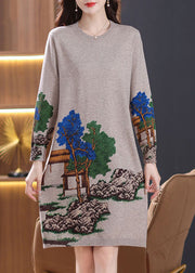 Classy O Neck Cozy Wool Knit Dress Long Sleeve