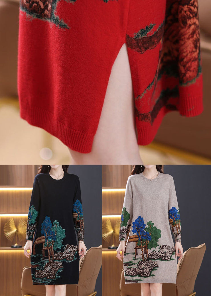 Classy O Neck Cozy Wool Knit Dress Long Sleeve